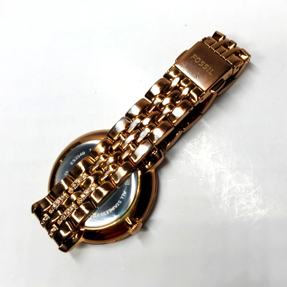 Fossil Watch ES-3546 Rose Gold Wristband Large Face Crystal Bling